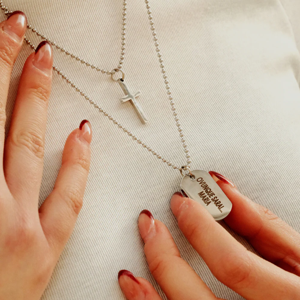 Collana Ovunque Sarai, Con Croce e Targhetta Personalizzata - Image 3