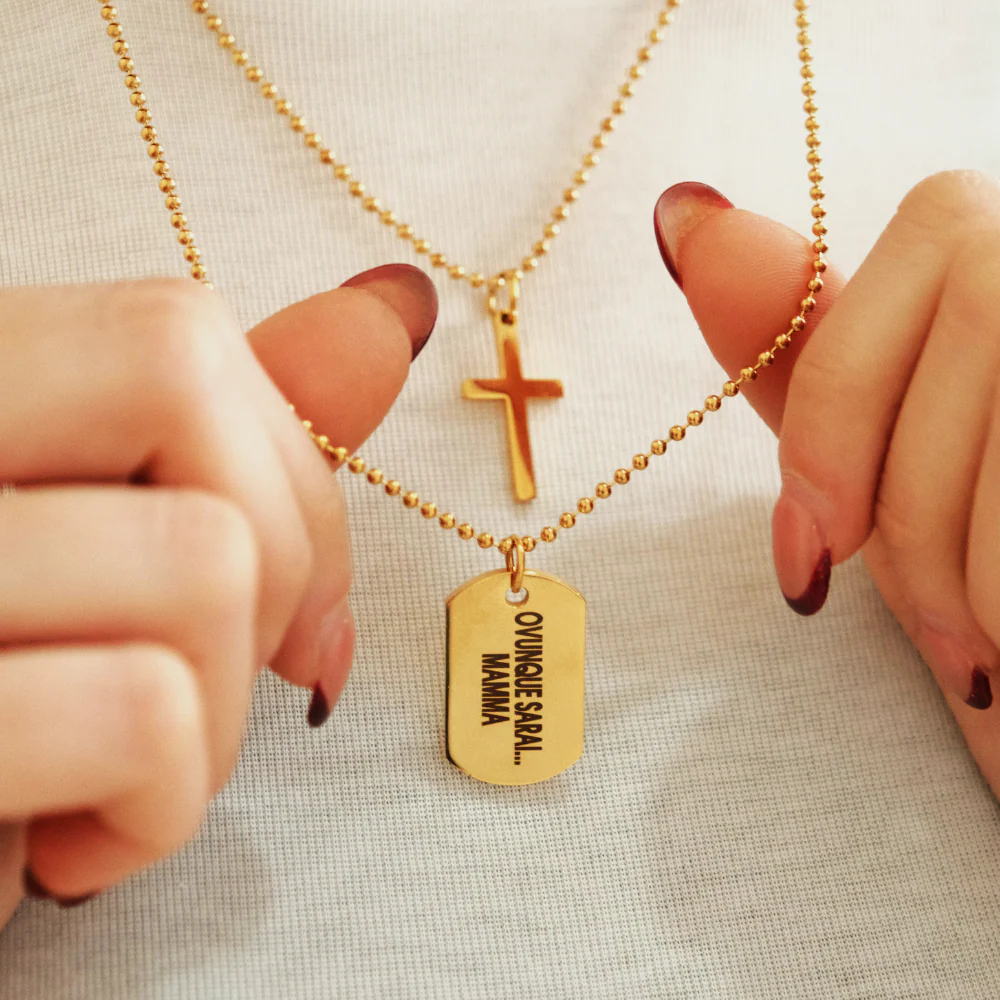 Collana Ovunque Sarai, Con Croce e Targhetta Personalizzata - Image 4