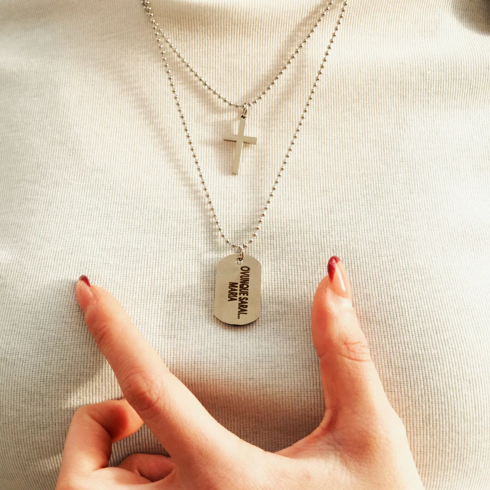Collana Ovunque Sarai, Con Croce e Targhetta Personalizzata - Image 5