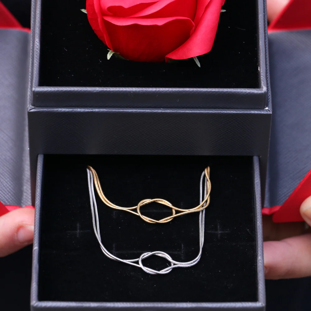 Collana Nodo Infinito (2 Catenine) - Confezione Regalo Con Rosa - Image 6