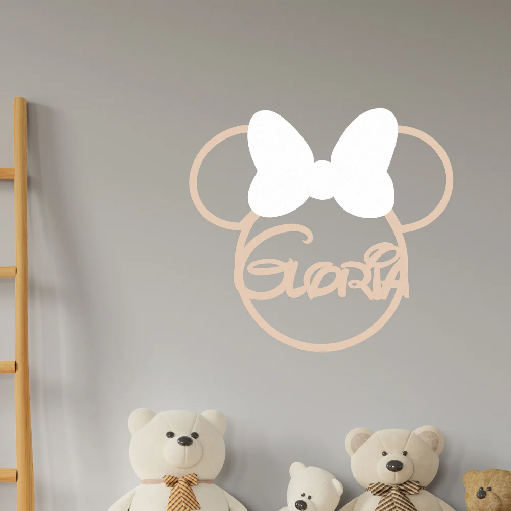 Decoro A Parete Minnie Con Fiocco E Nome Personalizzato - Image 3