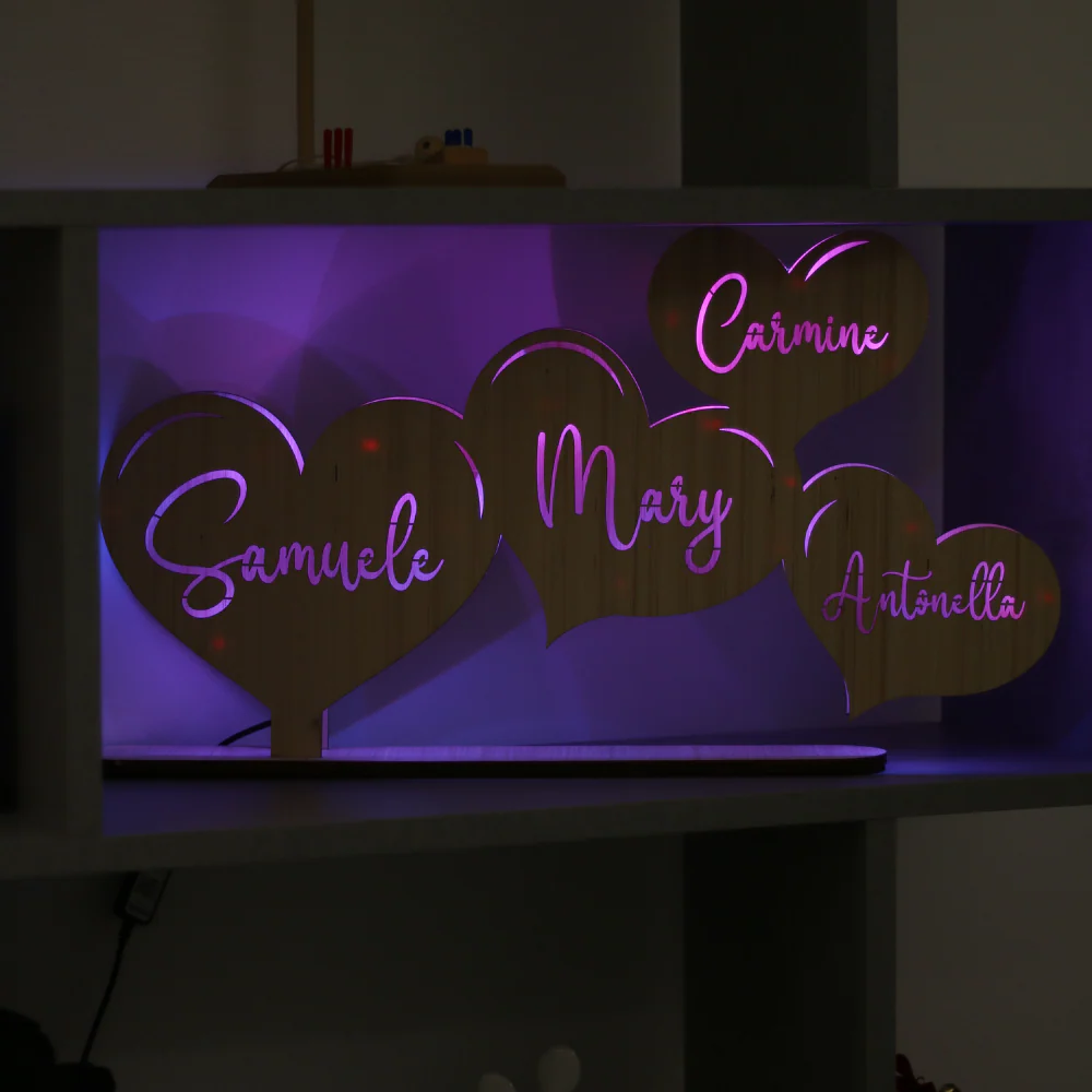 Lampada Cuori Personalizzata Con Nomi Famiglia o Coppia - Image 5